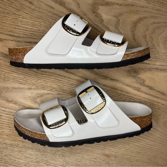 Birkenstock Arizona Big Buckle High Shine Sandals Ivory Patent Leather Size 39/8 - Picture 9 of 10